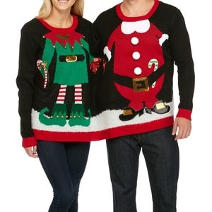 NWT Double Couple Ugly Christmas Sweater Santa Elf